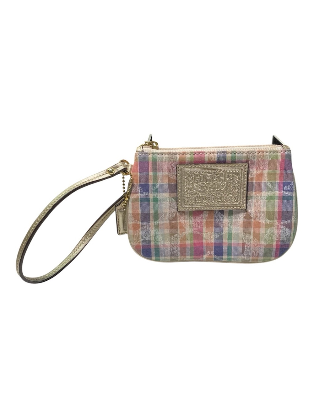 Coach Poppy Plaid Wristlet Pastel Fabric Leather C Logo 2010 Good Condition